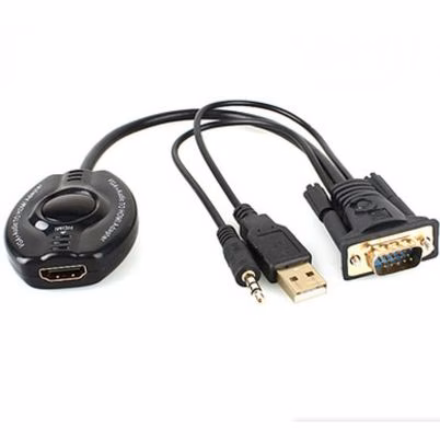 Brobotix Adaptador Vga/3.5mm/Usb Macho - Hdmi Hembra, Negro 150620