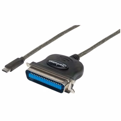 Manhattan Convertidor Para Impresora Usb-C Full Speed A Paralelo Cen36 Usb-C Macho A Cen36 Hembra, 1 M (3 Ft.), Negro