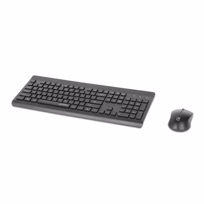 Kit Teclado y Mouse Manhattan 180771 QWERTY Inalámbrico RF en Color Negro con 1200 DPI y Alcance de 10 Metros
