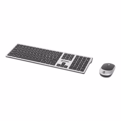 Kit Teclado y Mouse Manhattan 180788 Inalámbrico RF Gris con Conectividad 10 Metros y Mouse Óptico 1200 DPI