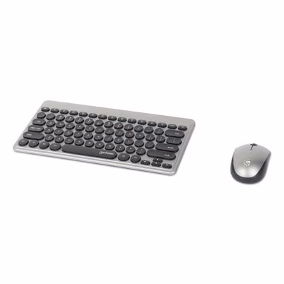 Kit Teclado y Mouse Manhattan 180795 Inalámbrico RF Color Gris con Conectividad 10 Metros y Mouse Óptico 1200 DPI