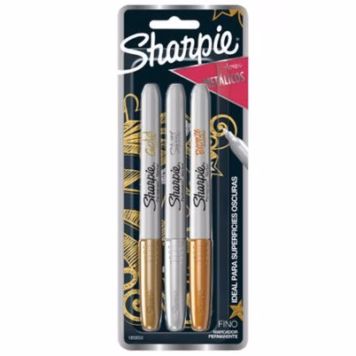 Marcador Permanente Sharpie 1858004 Punta Fina Color Plata con Tinta Metálica No Tóxica para Múltiples Superficies