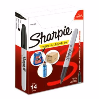 Marcador Permanente Sanford 2102504 Punta Fina 0.5mm Base De Aceite Cuerpo Redondo Color Negro Paquete Con 12 Pieza(S) + 2