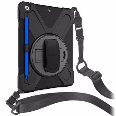 Funda Para Tablet De Uso Rudo Brobotix 263205 (10.2") Con Correa Giro De 360° Grados Material Abs, Silicona Compatible Con Ipad 10.2 Color Del Producto Negro