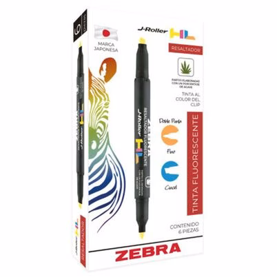 Resaltador Zebra Jroller Hl 300azlcnc006 Doble Punta Ultra Fina Cuerpo Redondo No Toxico Tinta Fluorescente De Secado Rápido Paquete Con 6 Piezas Color Azul