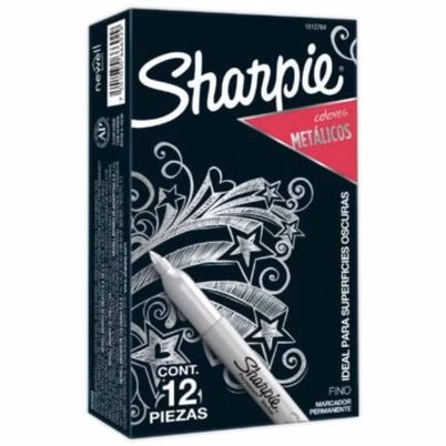 Marcador Sanford Sharpie 39100 Punta Fina 0.5mm Base De Acetona Cuerpo Redondo Color Plata Paquete Con 12 Pieza(S)