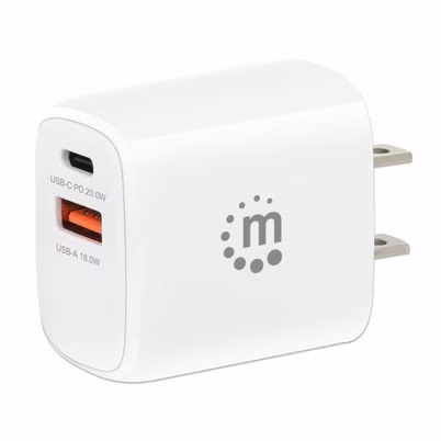 Adaptador e Inversor de Corriente Manhattan 406291 de 20W en Color Blanco con USB Power Delivery