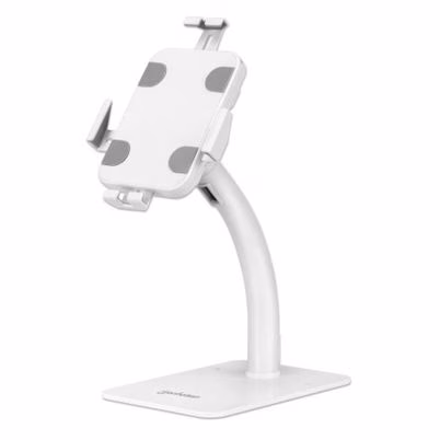 Soporte para Tablet Manhattan 406352 en Color Blanco con Rotación 360° y Ajuste de Altura Flexible