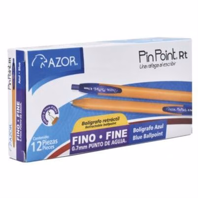 Bolígrafo Azor Pin Point Rt 6120az Punta Fina 0.7 Mm Punta De Bola Retráctil Tinta De Aceite Paquete Con 12 Pieza(S) Color De La Tinta Azul
