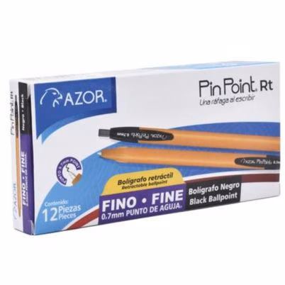 Bolígrafo Azor Pin Point Rt 6120ne Punta Mediana 0.7 Mm Tinta A Base De Aceite Retractil Paquete Con 12 Pieza(S) Color De La Tinta Negro