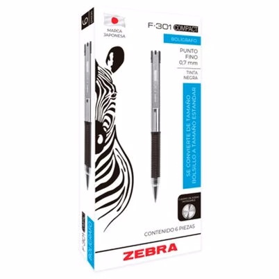 Bolígrafo Zebra Sarasa F-301 7000/6 Punta Fina 0.7 Mm Retráctil Cuerpo Metálico Paquete Con 6 Pieza(S) Color De La Tinta Negra