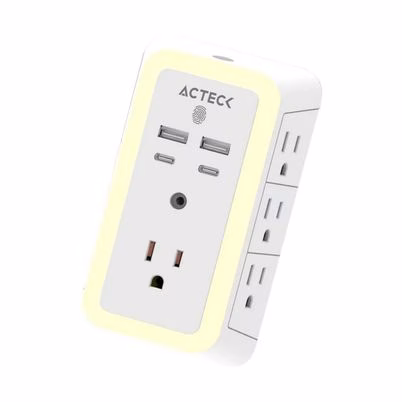 Cargador de Pared Acteck CP515 con 7 Enchufes y 4 Puertos USB - 1875W Máxima