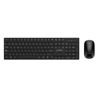Kit Teclado Acteck Aero MK555 Inalámbrico en Color Negro con Mouse Óptico 1600DPI y Conectividad RF Bluetooth