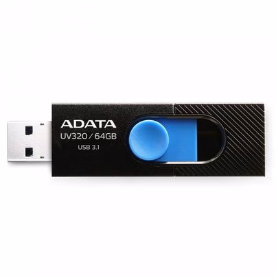 Memoria USB Adata UV320 de 64GB en Color Negro y Azul con Interfaz USB 3.1 Gen 1 y Velocidad de Lectura de 90 Negro/Azul