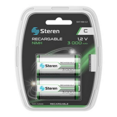 Pilas Recargables Steren BAT-NM-C2 NiMH 3000mAh - Pack de 2 Unidades