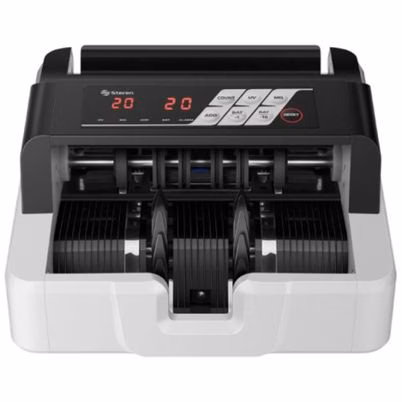 Contadora De Billetes Portátil Steren Bill-110 Alimentación 12, 6 V Conteo Continuo Y Por Lotes Velocidad De Conteo 1000 Billetes/Min Batería Recargable 2600 Mah Color Negro, Blanco