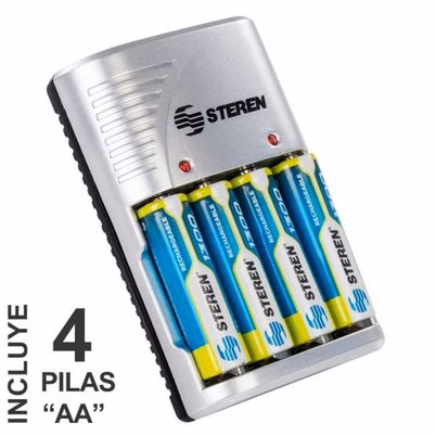 Cargador de Baterías Steren CRG-020 - Carga Rápida para 4 Baterías AA/AAA con Indicador LED