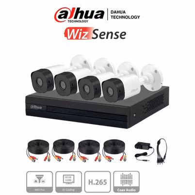 Kit De Vigilancia IP Dahua XVR1B04-I 4 Cámaras 4MP con DVR 4 Canales, Resolución 1920x1080 y Almacenamiento 6TB en Color Negro