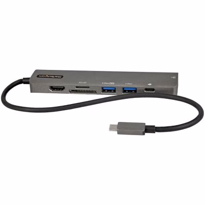Startech.Com Adaptador Multipuertos Usb C - Docking Station Usb Tipo C A Hdmi 2.0 4k 60hz - Entrega De Alimentación 100w Pass-Through - Sd - Microsd - Hub Usb 3.0 De 2 Puertos - Gbe - Con Cable 30cm