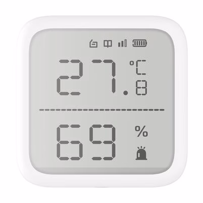 Detector De Temperatura Y Humedad Hikvision Ds-Pdtph-E-Wb (2.7") Conectividad Inalámbrico-Rf Radio De Operación 800m Indicadores Led Color Blanco