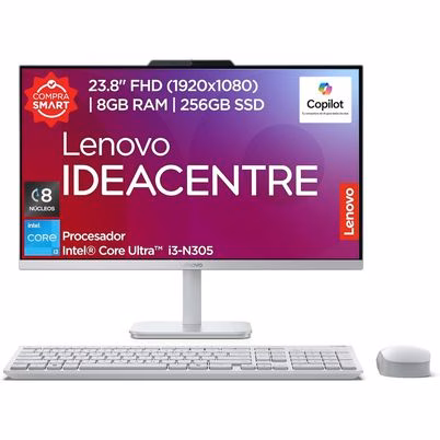All in One Lenovo A100 de 23.8 Pulgadas en Color Blanco con Procesador Intel Core i3-N305, 8GB RAM y 256GB SSD