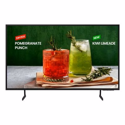 Pantalla TV Samsung BE85F-H de 85 Pulgadas en Color Negro con Resolución 4K Ultra HD, Sistema Tizen y Conectividad WiFi para Señalización Digital Profesional