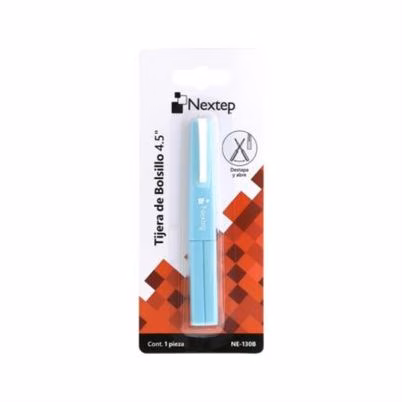 Tijeras De Bolsillo Nextep Soluciones Ne-130b (4.5") Ranura De Corte Reforzada Materials Cuerpo Plástico, Acero Inoxidable Color Azul Claro