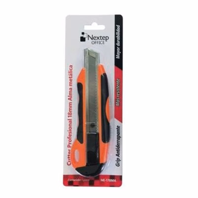 Cutter Nextep Soluciones Ne-178ma Navaja Grande De Navaja 18 Mm Reforzada Materials Cuerpo Plástico, Acero Inoxidable Color Naranja Con Negro