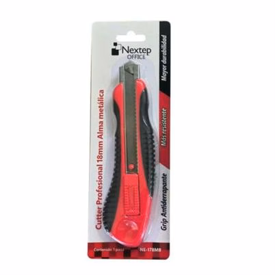 Cutter Nextep Soluciones Ne-178mb Navaja Grande De Navaja 18 Mm Reforzada Materials Cuerpo Plástico, Acero Inoxidable Color Rojo Con Negro