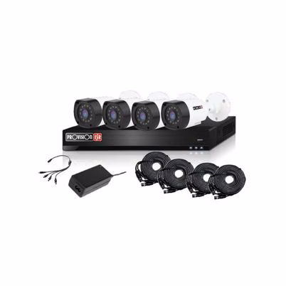 Kit de Vigilancia Provision ISR con DVR 4 Canales, 4 Cámaras 2 Megapixeles, Lente 2.8mm y Protección IP66 para Interiores y Exteriores