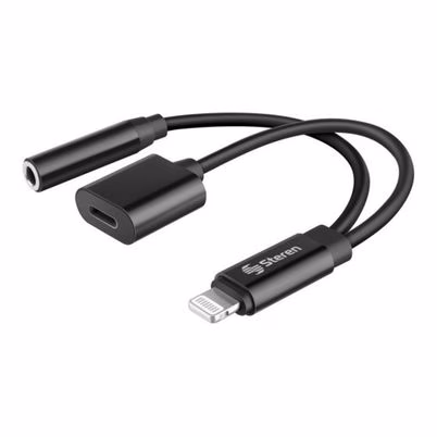 Cable Usb Steren Pod-457 Genero Del Cable Macho / Hembra Tipo De Conectores Lightning / Lightning + 3.5mm Longitud Del Cable 0.3 M Material Pvc Color Del Producto Negro