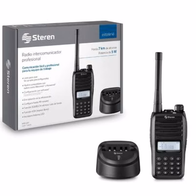 Radio Portátil Steren Rad-630 99 Canales (16 Pre Configurados) Rango De Frecuencia 400 - 470 Mhz Teclado Numérico Batería 800 Ma Color Negro