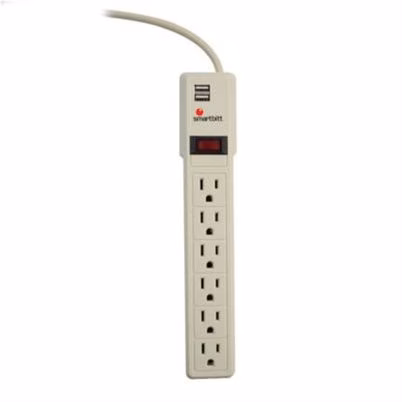 Supresor De Picos 550j, 6 Contactos, Reset Switch, Cable De 45 Cm Calibre 16awg, 2 Puertos Usb 1a
