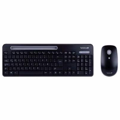 Kit Completo de Teclado y Mouse TechZone Tasking en Color Negro con Conectividad Inalámbrica RF y Bluetooth