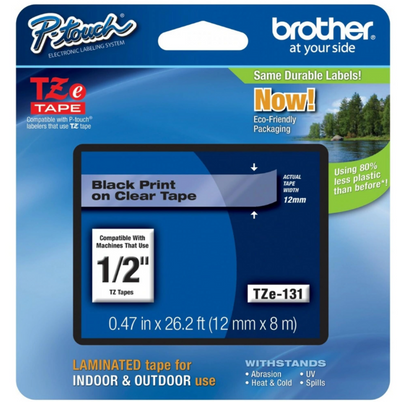 Cinta para Impresora de Etiquetas Brother TZE131G de 12mm con Tecnología de Transferencia Térmica en Negro sobre Transparente