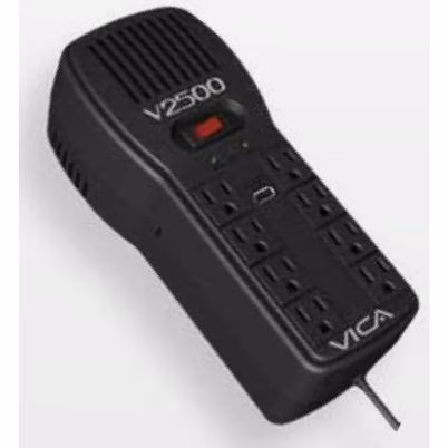 Regulador de Voltaje Vica V2500 de 2500VA con 8 Salidas AC, Protección 300J y Entrada 100-127V en Color Negro